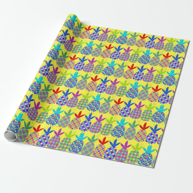 Papel de embrulho com um design de abacaxi funky (Desenrolado)