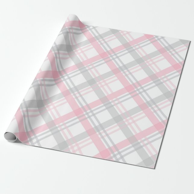 Papel de embrulho com xadrez cinza e rosa (Desenrolado)