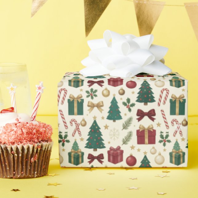 Papel de embrulho contínuo com ícones de Natal  (Festa de aniversário)