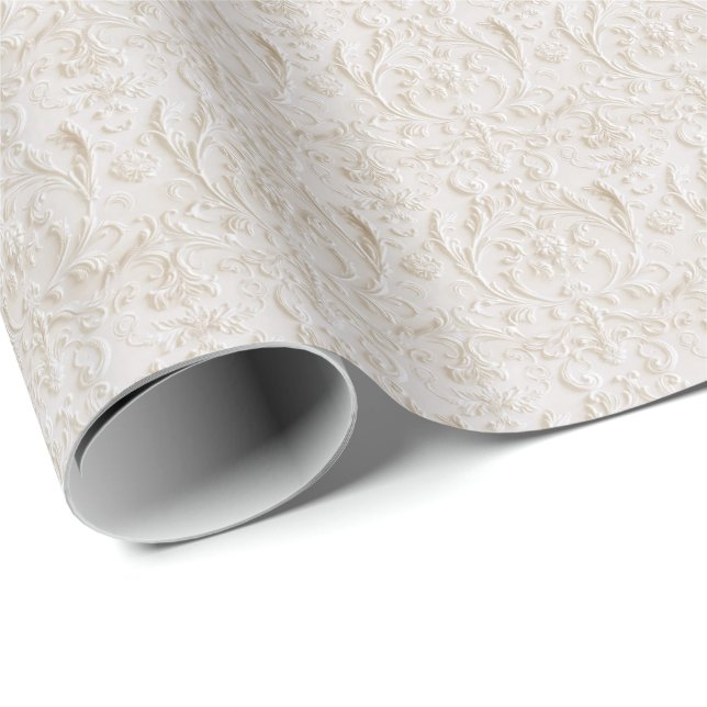 Papel de embrulho Coquette de Damasco Branco Vinta (Ponta do rolo)