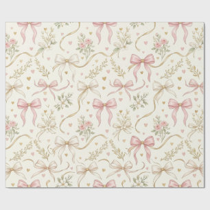 Papel de embrulho Coquette Pink Bow & Vintage Bota