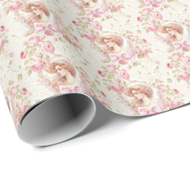Papel de Embrulho Coquette Rosas Rosa Antigas (Ponta do rolo)