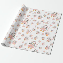 Papel de embrulho cor-de-rosa Ballerina Penguin