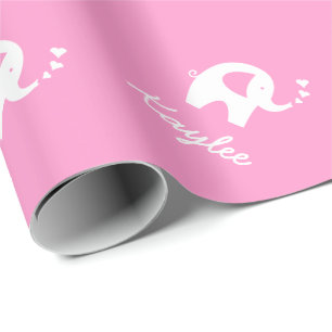 Papel de embrulho cor-de-rosa com elefante bebê g