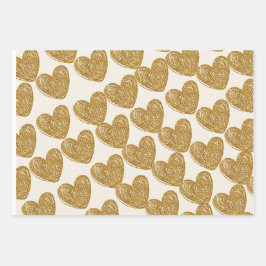 Papel de embrulho coração brilhante dourado elegan
