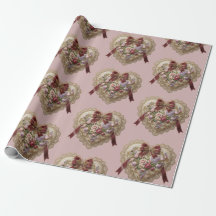 Papel de embrulho Coração de Renda Rosa Vitoriana