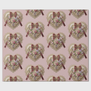 Papel de embrulho Coração de Renda Rosa Vitoriana