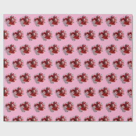 Papel de embrulho coração vermelho em fundo rosa a