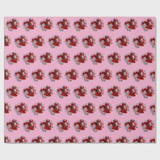 Papel de embrulho coração vermelho em fundo rosa a