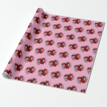 Papel de embrulho coração vermelho em fundo rosa a