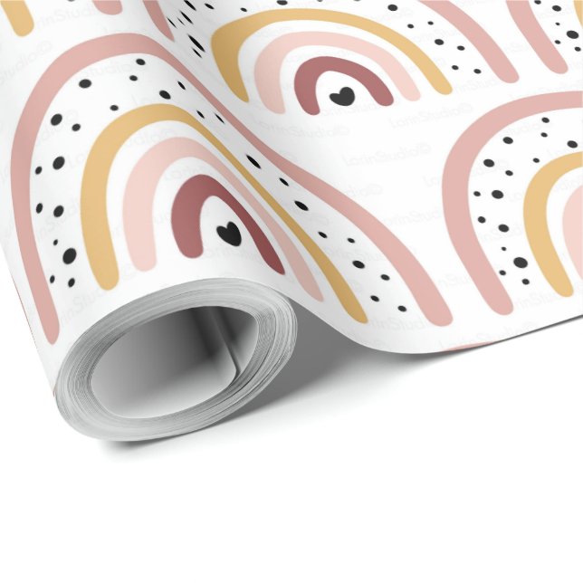 Papel de embrulho - Corações Arco-íris + Pontos Po (Ponta do rolo)