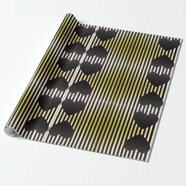 Papel de embrulho Corações Preto e Vermelho (Desenrolado)