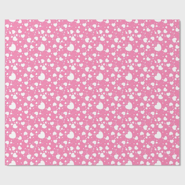 Papel de embrulho Corações Rosa e Branco  (Aberto)