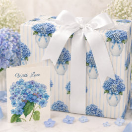 Papel de Embrulho Costeiro Vaso de Hortênsia Azul