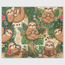 Papel de embrulho Cozy Sloth Coffee Cafe