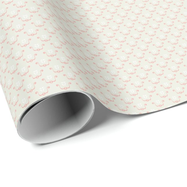 Papel de embrulho creme com crista floral rosa cor (Ponta do rolo)