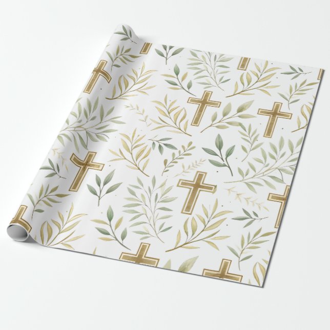 Papel de embrulho cristão Bênçãos & Ramos (Desenrolado)
