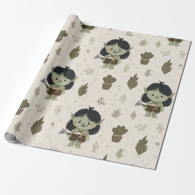 Papel de embrulho da menina Orc fofa (Desenrolado)