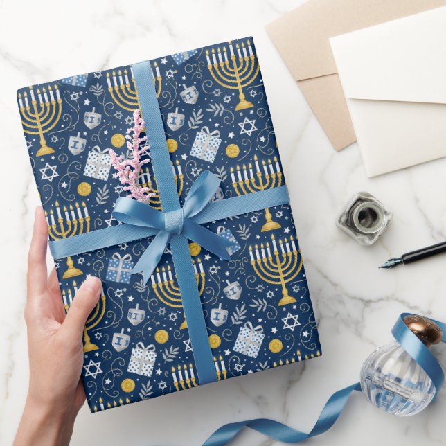 Papel de embrulho da Menorá de Hanukkah (Presentear)