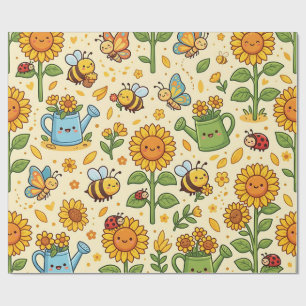 Papel de embrulho de abelha girassol verão