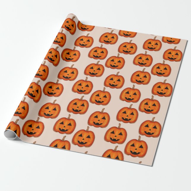 Papel de embrulho de abóbora Jack O Lantern fofo d (Desenrolado)