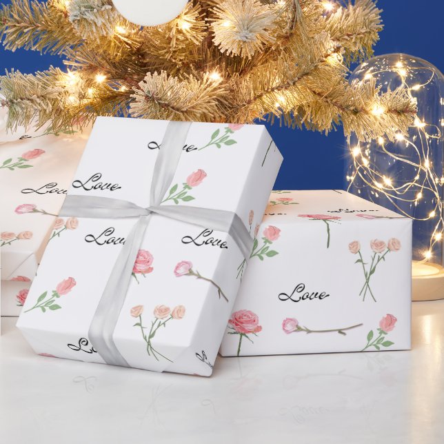 Papel de embrulho de amor com padrão floral de ros (Feriados)