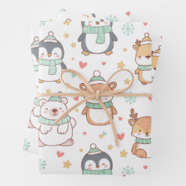 Papel de embrulho de animais de Natal fofos – Ho f