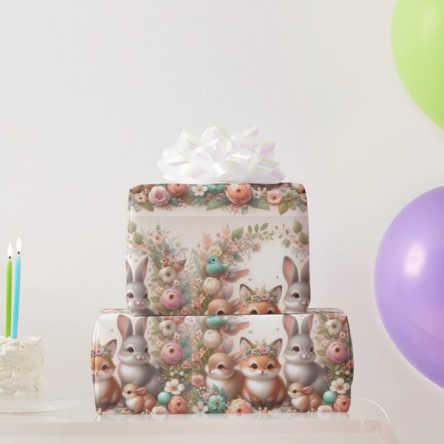 Papel de embrulho de animais de raposa e coelho da (Presentes para festas)