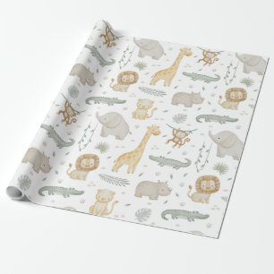 Papel de embrulho de animais de safari em aquarela