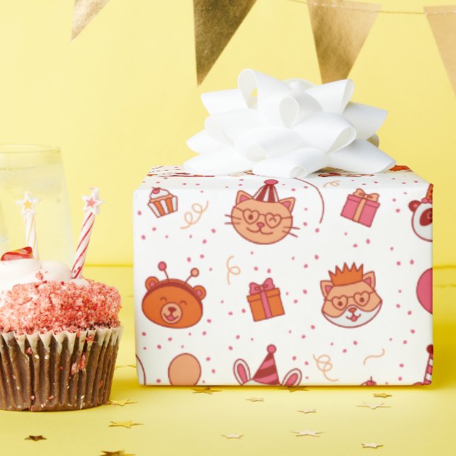 Papel de embrulho de animais felizes e fofos para  (Festa de aniversário)