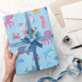Papel de embrulho de animais marinhos, papel de pr