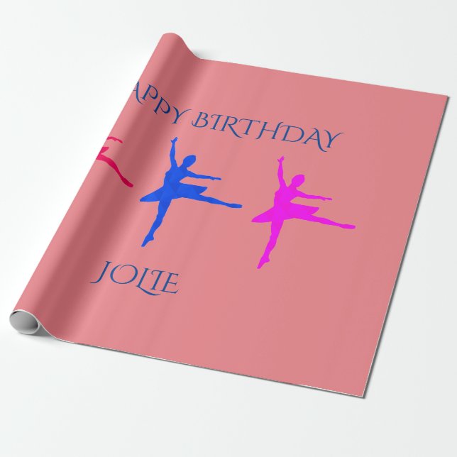 Papel de embrulho de aniversário Ballerina.  Nome  (Desenrolado)