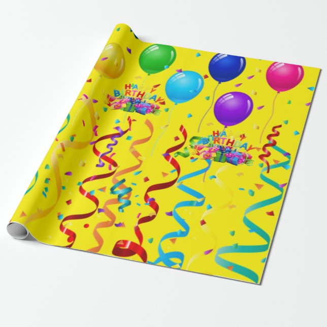 Papel de embrulho de aniversário balões (Desenrolado)