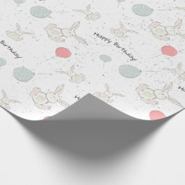 Papel de embrulho de aniversário coelho fofo e bal