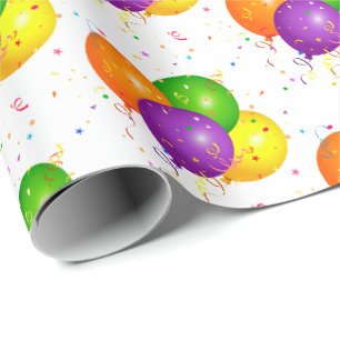 Papel de embrulho de aniversário com balões e conf