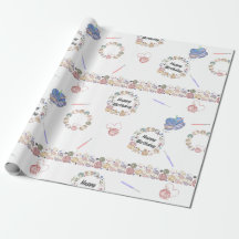 Papel de embrulho de aniversário com crochê