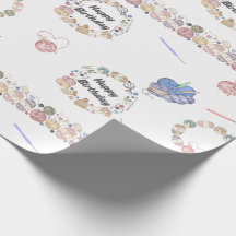 Papel de embrulho de aniversário com crochê