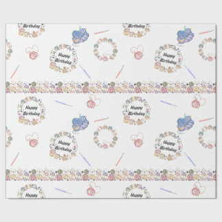 Papel de embrulho de aniversário com crochê