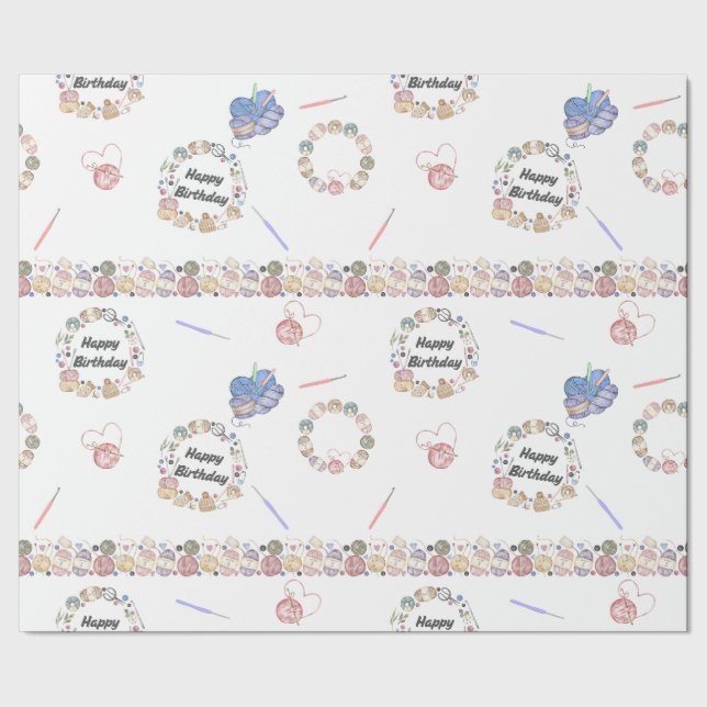 Papel de embrulho de aniversário com crochê (Barra)