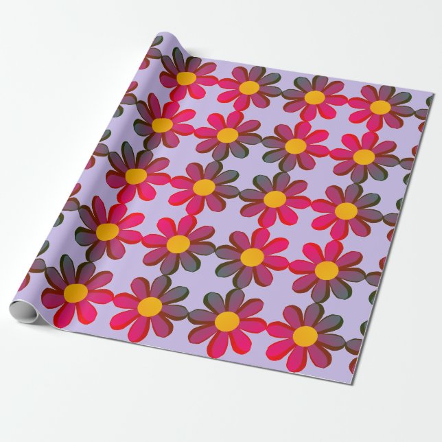 Papel de embrulho de aniversário com flor Violeta  (Desenrolado)