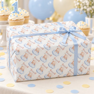 Papel de embrulho de aniversário de 1 ano do ursin