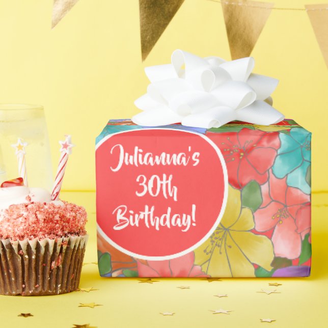 Papel de embrulho de aniversário de 30 anos com fl (Festa de aniversário)