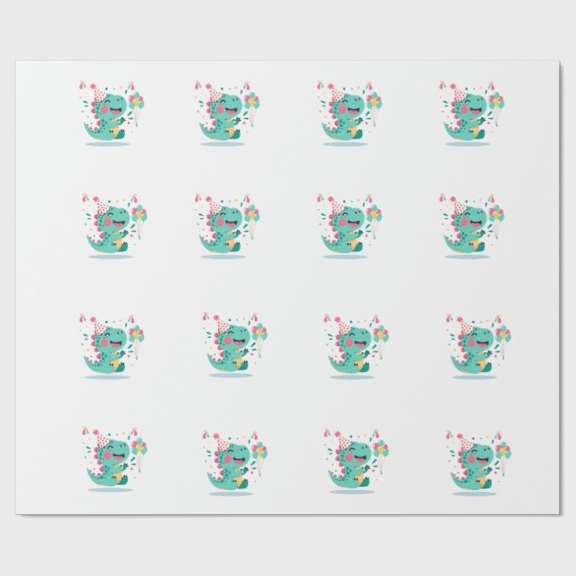 Papel de embrulho de aniversário de dinossauro (Aberto)