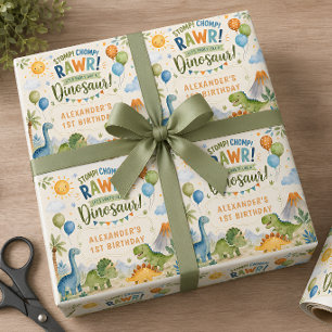 Papel de embrulho de aniversário de dinossauro fof