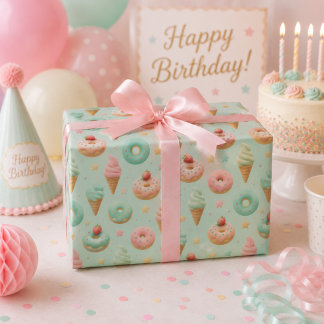 Papel de embrulho de aniversário de Donut & Sorvet