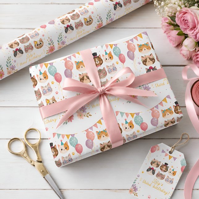 Papel de embrulho de aniversário de gato fofo (Criador carregado)