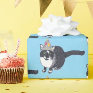 Papel de embrulho de aniversário de gato Tuxedo fo
