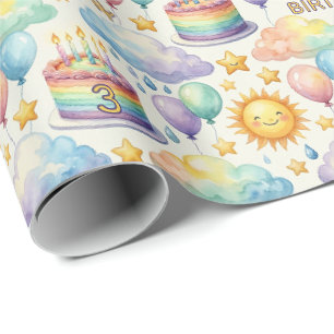 Papel de embrulho de aniversário de nuvem arco-íri