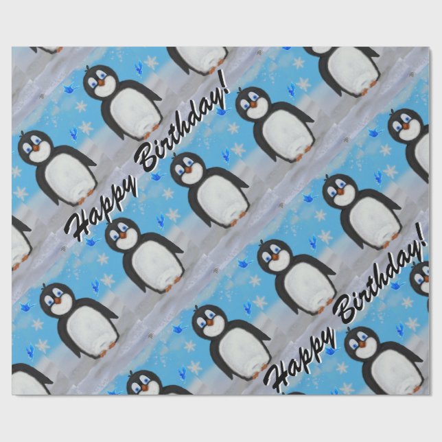 Papel de embrulho de aniversário de pinguins (Aberto)