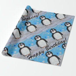 Papel de embrulho de aniversário de pinguins
